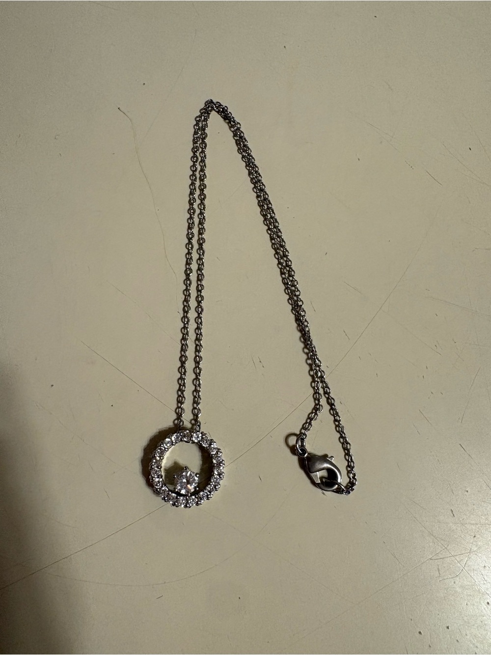 Avon Silver Crystal Circle Pendant Necklace - Silver